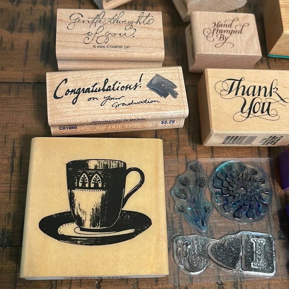 48 Rubber Stamps: Various Themes, Sayings & Florals